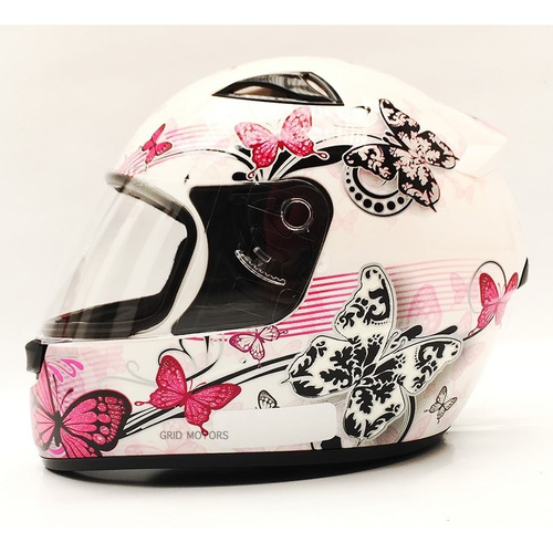 Capacete Ebf New Spark Borboletas Branco/rosa Feminino Moto