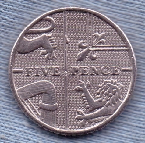 Inglaterra 5 Pence 2010 *  Escudo De Armas Parcial *