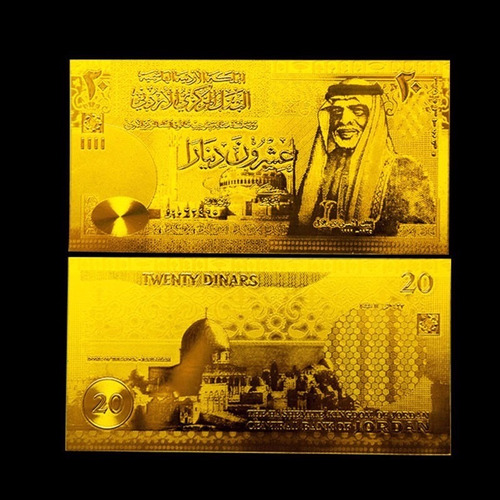 Jordania Billete De 20 Dinars Con Baño De Oro - Proof
