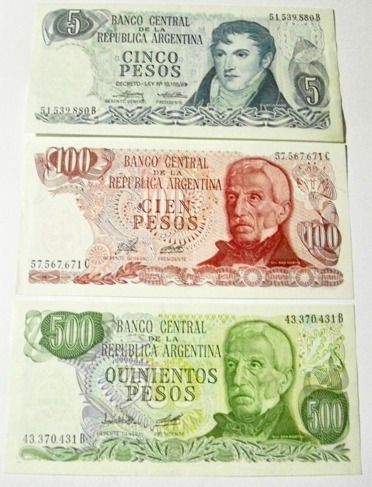 Argentina:lote 3 Billetes Pesos Ley 18188 Sin Circular!!