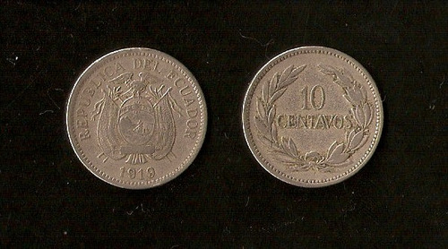 Ecuador 10 Centavos 1919 G - V G Km # 64