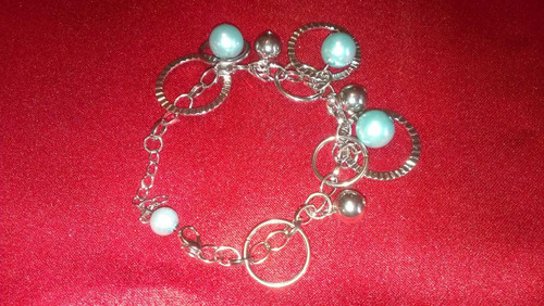 Pulsera Perlas Azul Agua Marina Bisuteria