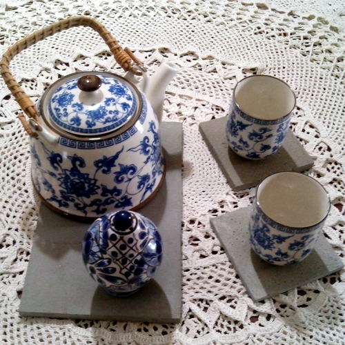 Posa Tazas Vasos 4 Cemento Diseño Minimalista