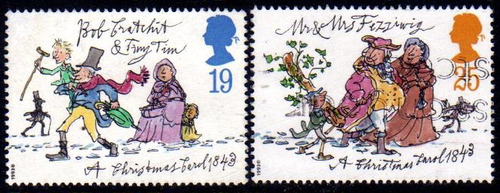 Reino Unido 2 Sellos Usados Navidad = Charles Dickens 1993 
