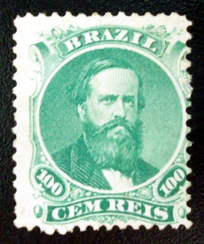 Brasil, Sello Yv. 27 100r Verde Pap Blanco 1866 Nuevo L6591