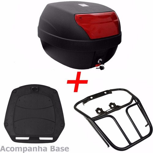 Bau Moto 28 Litros + Bagageiro Preto Para Fan 125 2004/2008