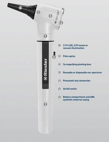 Imagen 2 de 3 de Otoscopio Fibra Optica Luz Xenon 2111-202 Riester - Deltamed