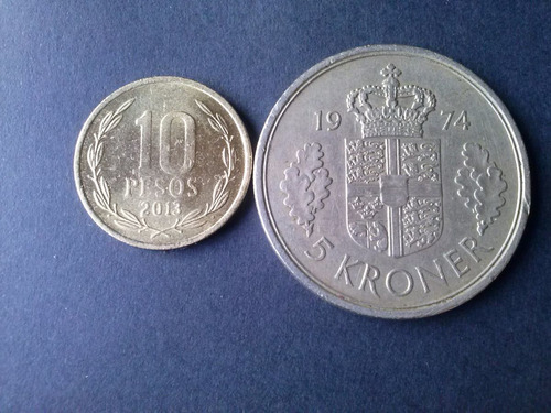 Moneda Dinamarca 5 Kroner Níquel 1974