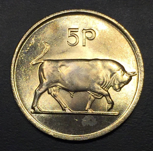 Irl008 Moneda Irlanda 5 Pence 1982 Unc-bu Ayff Error (Usado)