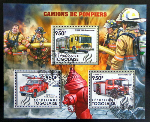 Togo Bomberos, Bloque 3 Sellos Camiones 2011 Usado L7041