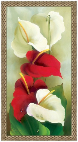 Quadro Floral 60x110 Com Moldura - Anturio Vermelho Branco | Parcelamento  sem juros
