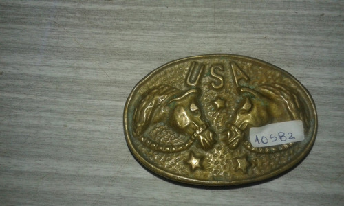 Hebilla Para Cinturon De Bronce Usa. Imagen Caballos.