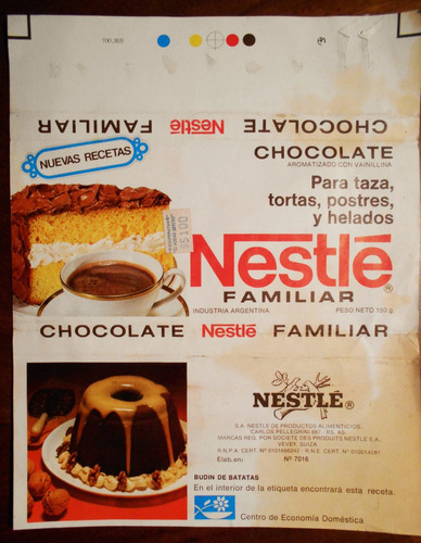 Envoltorio Antiguo De Chocolate Para Taza Nestle Circa 1970