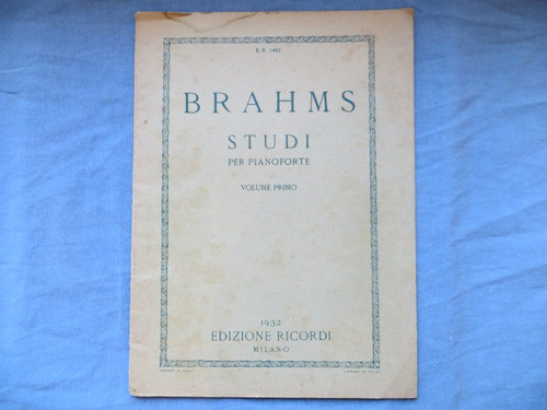 Brahms Estudio Piano En Italiano Vol 1partitura Ricordi 1932
