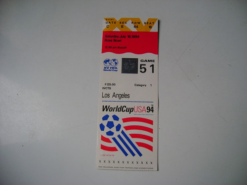 Campeonato Mundial De Futbol Usa 1994 Boleto De Futbol A