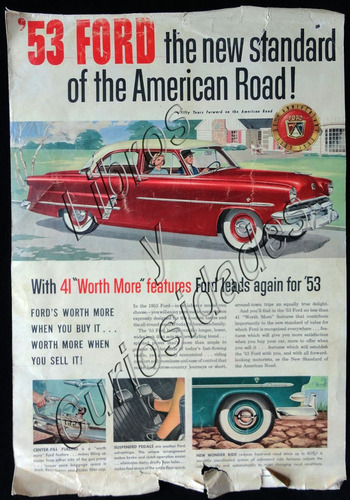 Antiguo Poster Folleto Lanzamiento 53 Ford 48n 172