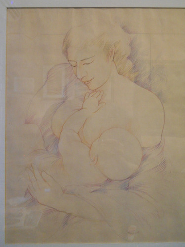 Ernesto Pesce Original Dibujo Lapiz En Colores Maternidad 