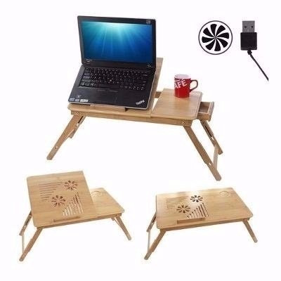 Base Mesa De Bambu Cama Ventilador Laptop De 10 - 16 Enfria