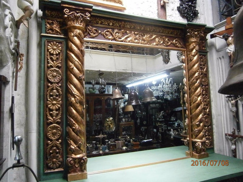 Espejo Antiguo Quiteño En Madera Con Laminilla Grande