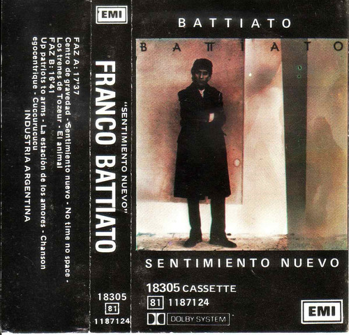 Franco Battiato Sentimiento Nuevo Cassette 1985 Pvl
