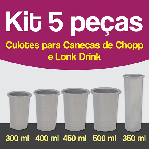 Kit 5 Peças / Culote Copo Caneca Plastica Acrílica Transfer