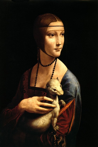 Mulher Com Arminho Pintor Leonardo Da Vinci Na Tela Repro