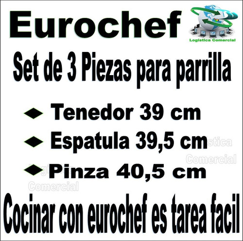 Set Utensilios Parrillero Eurochef Tenedor Pinza Espatula