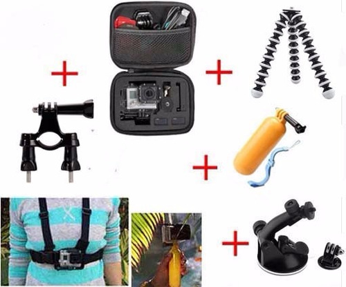 Kit Gopro Case E Mini Tripé Go Pro Hero 6/5/4/3 Plus