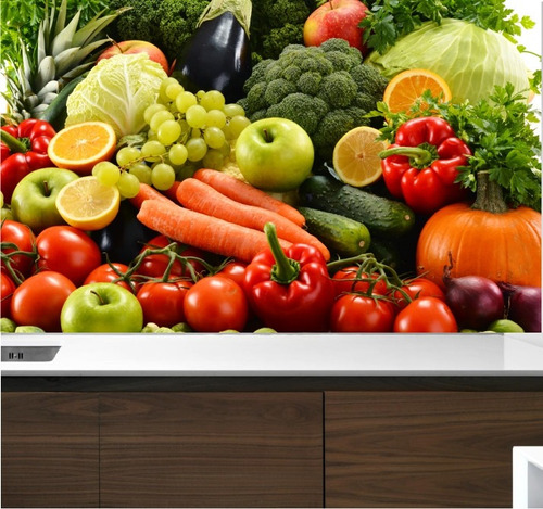 Adesivo Revestimento De Parede Cozinha Fruta Verduras M01