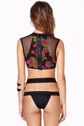 Traje De Baño Indie Fashion Bikini Trikini Negro Abierto