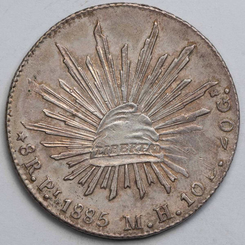 Aaaa 1885 8 Reales Pi Rara Moneda Mexicana Peso Au Plata Cf7