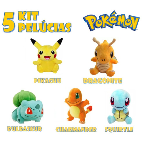 Kit 5 Bonecos De Pelúcia Pokemon Pikachu E Sua Turma