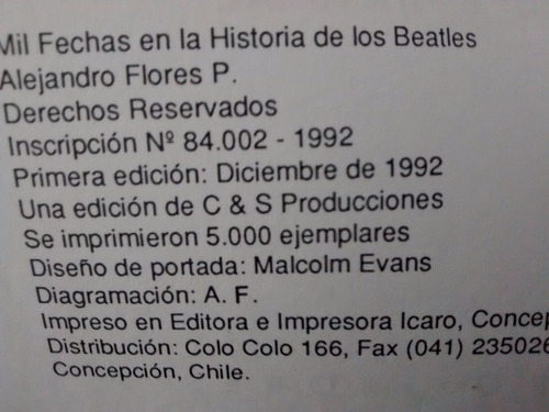 Libro Mil Fechas En La Historia De Los Beatles A Flor(236
