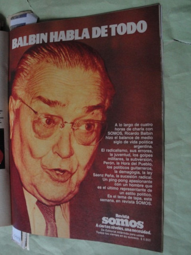 Publicidad Ricardo Balbin Partido Radical Año 1980