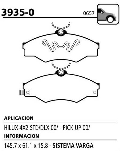 Juego Pastillas De Freno Delanteras Hilux 4x2 Dlx-pickup