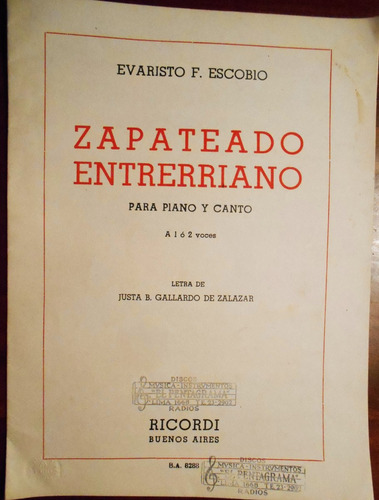 Partitura Zapateado Entrerriano Evaristo Escobio 1958