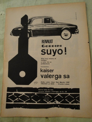 Publicidad Renault Gordini Año 1967 Hoja Sola