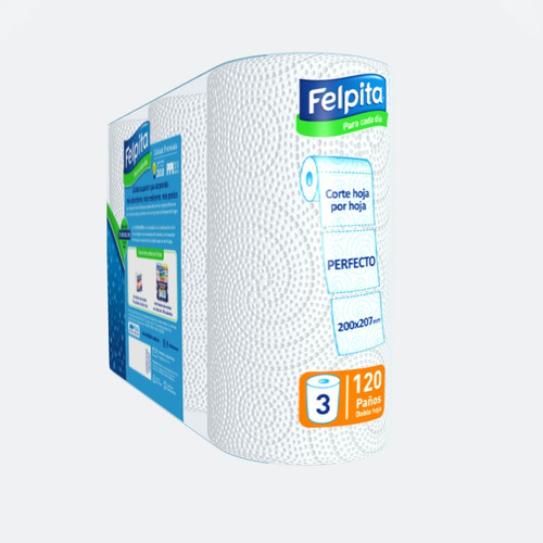 Imagen 4 de 10 de Rollo De Cocina Felpita Doble Hoja Mas Fuerte X3 Rollos