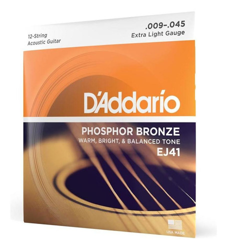 Guitarra Encord 12c .009 d'Addario Phosphor Bronze Ej41 Steel