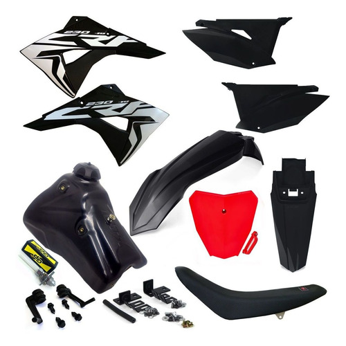 Kit Plástico Adaptável Elite Honda Crf230 Nextt Preto /preto