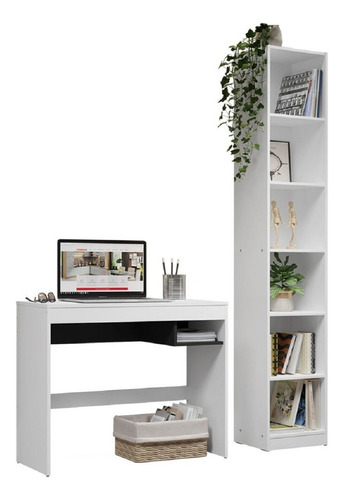 Mueble Escritorio Pc Madesa E Estante Librero Organizador Color Blanco