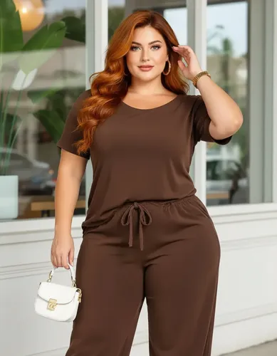 Conjunto Plus Size Calça Pantalona Bolso Versátil Elegante