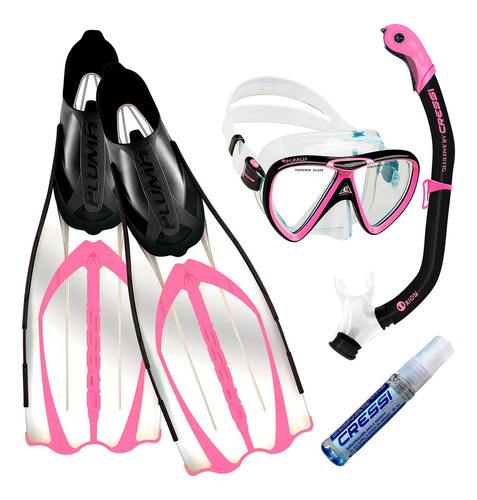 Kit De Mergulho Cressi Pluma Rosa+ikarus+orion Dry+anti Fog