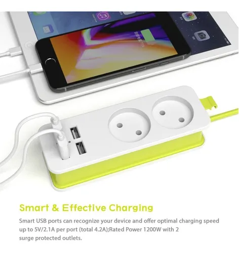 Regleta De Alimentación De 2 Salidas, 4 Usb, 1/2 Enchufe Eur