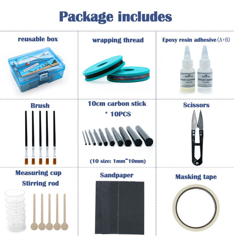 Kit De Reparación Caña De Pescar Epoxi Carbono Fundición A_kit Completo