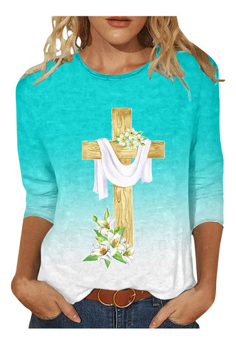 Camiseta J Para Mujer, Cuello Redondo, Estampado De Pascua,