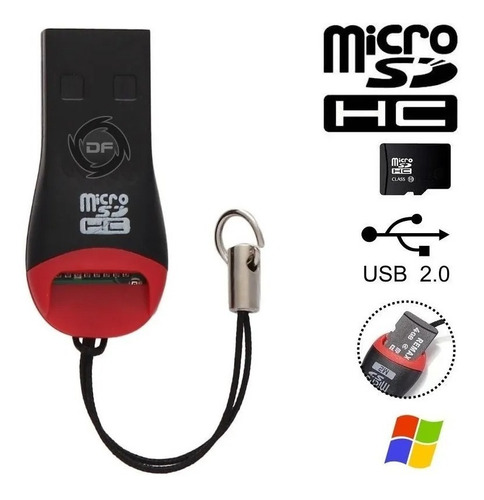 Lector Tarjetas ( Card Reader) Micro Sd Usb 2.0 (silbato) Roja