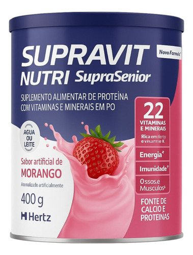 4 Latas Supravit Nutri Vitaminas Em Pó Lata 400g Morango