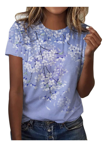 Blusa De Manga Corta Estampada A La Moda Para Mujer