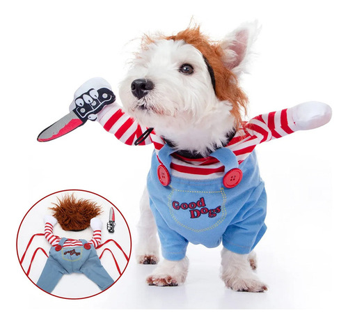 Disfraz Halloween Mascotas Perros Deadly Doll Chucky Talla S